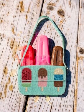 Mint Green Beaded Shoulder Bag with Popsicle Motif